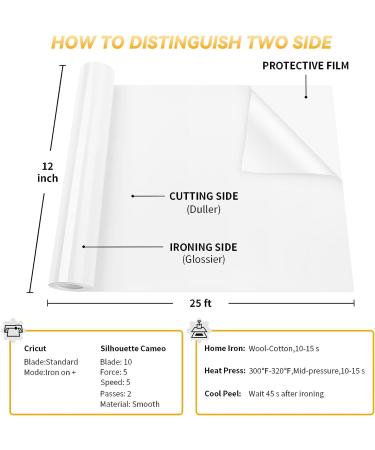 VinylRus White Heat Transfer Vinyl Roll - 12 x 25ft - Easy to Cut & Weed - for Shirts, Silhouette Cameo, Cricut - Buy Online on GoSupps.com