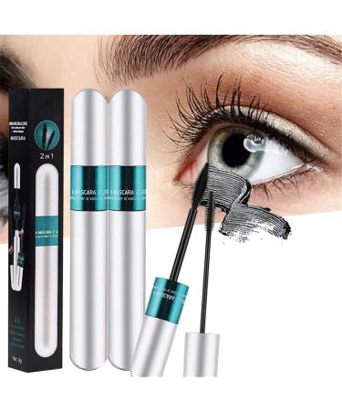 4d Silk Fiber Lash Mascara 2 in 1 Mascara for Natural Lengthening and Thickening Effect Extension Fiber Waterproof Mascara Volume Fast Dry Thick (2pcs)