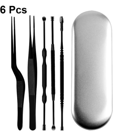 Healeved 6pcs Stainless Steel Wax Removal Kit with Padded Tools - Earwax Removal for Adults - Safe and Efficient Cleaning - Silver/Black - 14.2x1cm - Buy Online on GoSupps.com