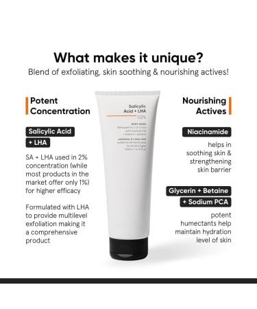 AM 2% Salicylic Acid + LHA Body Wash | For Body Acne Un-even Rough & Bumpy Skin | Sulphate (SLS) Dye & Fragrance Free | Shower Gel For Women & Men | 200 ml - Buy Online on GoSupps.com