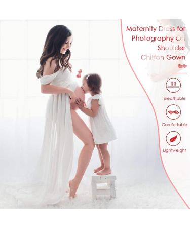 FEOYA Maxi Maternity Dress - White Chiffon Lace Gown for Pregnant Women Photography - Buy Online on GoSupps.com