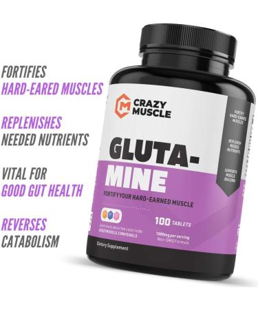Crazy Muscle Keto Friendly L Glutamine Capsules 1000mg - Post Workout Supplement for Recovery, Muscle Soreness, Strength Gains, and Gut Health - 100 Pills - Buy Online on GoSupps.com