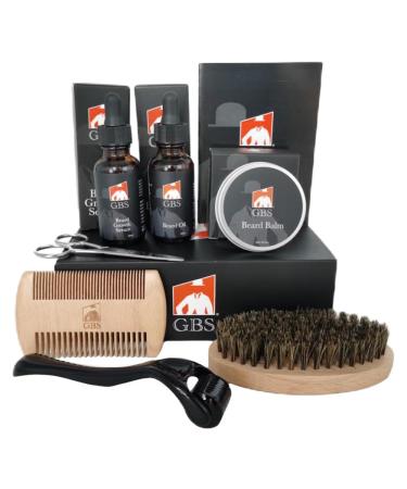 G.B.S Men's Beard Grooming Kit - Beard Oil Growth Serum with Biotin Balm Brush and Comb Gift Set