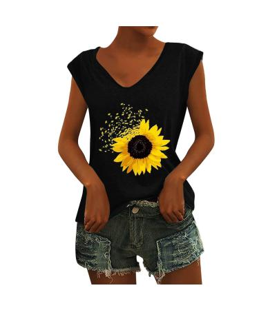 Short Sleeve T Shirts Clothing Woman T-Shirt Casual Black Clothing Top Women's Floral Pattern for Women Crop Tops Shirt Shirts Top Women's Summer Tank Top 5-black S