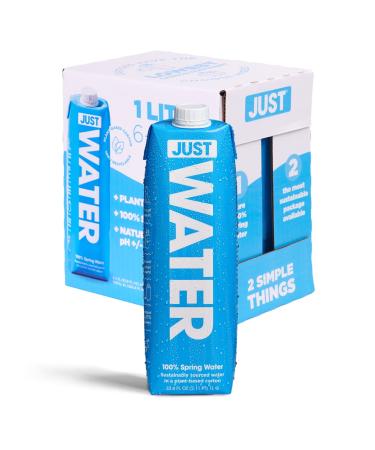 JUST Water - 100% Spring Water, Naturally Alkaline, 8.0 pH - Plant-Based, BPA Free, Sustainable and Fully Recyclable Boxed Water Bottle - Eco-Friendly - 1L / 33.8 Fl Oz (Pack of 6)