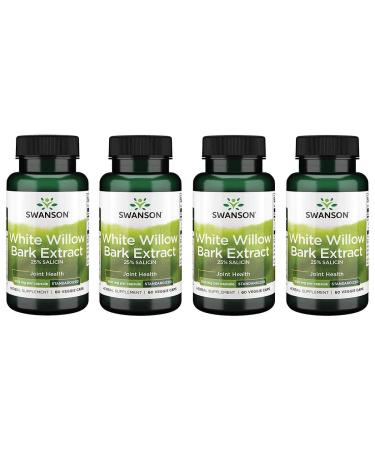 Swanson Maximum Strength White Willow Bark Extract-Promotes Joint Support & Muscle Relief-Standardized to 25% Salicin-Natural Supplement with No Stomach Irritation (60 Veggie Caps 500mg Each) 4 Pack