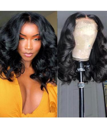 13x4 Transparent Lace Front Wigs Human Hair Pre Plucked with Baby Hair Brazilian Virgin Hair Glueless Lace Front Wigs for Black Women Human Hair 180% Density Body Wave Frontal Wigs (14 Inch) 14 Inch Natural Color