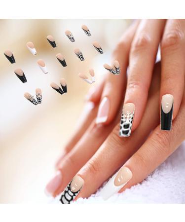 WOOXDYUK 24 Piezas U as Postizas Mate - Cobertura Completa Arte de U as Blanco y Negro Puntas de Presi n Para Mujeres y Ni as - Buy Online on GoSupps.com