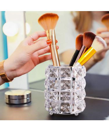 Tasybox Crystal Makeup Brush Holder Organizer - Handcrafted Silver Cosmetics Brushes Cup Storage Solution - Buy Online on GoSupps.com