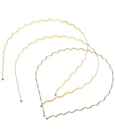 Kichvoe 3pcs Gold Wavy Headbands Metal Hair Hoop Simple Style Headdress Delicate Hair Accessories For Women Girls- Random Style