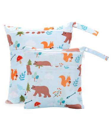 2 pieces of wet bag kindergarten wetbag daycare girl and boy wet Bag organizer for toddler diapers travel gym beach pool (bear)