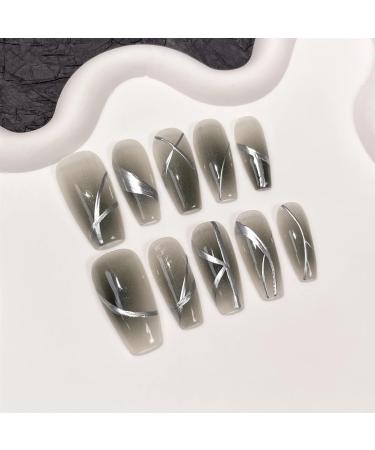 Nail Tips False Nails Tips Art Press on Nails Handmade Press On Nails False Nails Full Cover Gradient Metal Contrast Artificial Manicure Nail Tips Art(6-M)
