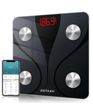 ZOETOUCH Smart Digital Bathroom Scale for Body Weight and Fat Accurate Weighing Machine Wireless Body Composition Analyzer for BMI Water BMR Muscle Sync with Bluetooth App 400lbs Black 400 lbs Black