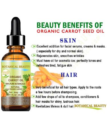Organic Carrot Oil 100% Natural Cold Pressed Carrier Oil 1 Fl. oz. - Botanical Beauty for Face Body Hair & Nail Care - Buy Online on GoSupps.com