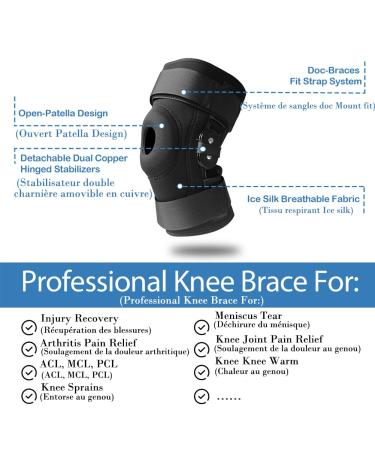 DocBraces Hinged Knee Brace for Knee Pain Adjustable Compression Knee Support Brace for Men & Women Open Patella Knee Wrap for Swollen Meniscus Tear ACL PCL Joint Pain Relief Injury Recovery X-Large Black - Buy Online on GoSupps.com