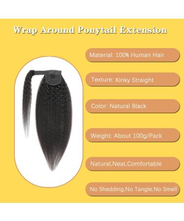 Kinky Straight Ponytail Human Hair with Wrap Around Magic Tape Brazilian Virgin Human Hair Ponytail for Black Women Yaki Hair Natural Black Color14 Inch 14 Inch Kinky Straight-Wrap Around -Natural Black - Buy Online on GoSupps.com