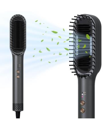 Hair Straightener Brush for Dry/Wet Hair Hot Air Straightening Brush for Fast Styling and Reduces Heat Damage 33000RPM 3 Models & 4 Temp Dual Voltage Suitable for Home & Travel Grey