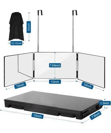 3-Way Adjustable 360 Mirror for Hair Cutting | Professional Hairdressing Tool with Telescoping Hooks Waterproof Haircut Cloth & Comb - International Shipping Available - Buy Online on GoSupps.com