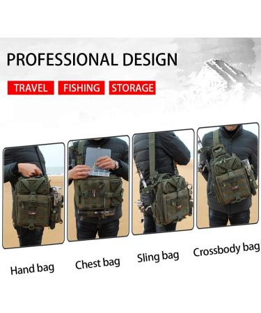 YVLEEN Fishing Tackle Backpack with Rod Holder | Water-Resistant Fishing Gear Bag for Men | Army Green | Standard Size 11.8x8.6x4.3inch - Buy Online on GoSupps.com