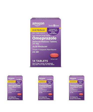 Amazon Basic Care Omeprazole Delayed Release Tablets 20 mg Acid Reducer 14 Count (Packaging May Vary) (Pack of 4) 14 Count (Pack of 4)