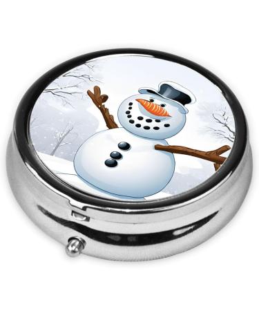 Merry Christmas Snowman Round Pill Box - 3 Compartment Portable Travel Medicine Organizer for Vitamins & Tablets - Buy Online on GoSupps.com