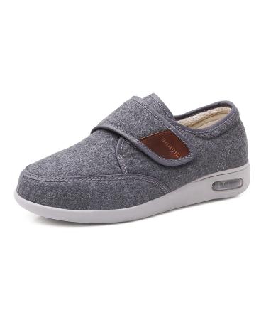 NVBHOF Men's Adjustable Diabetic Shoes Autumn and Winter Fleece Adjustable Paste Extra Wide Shoes Comfy Orthopedic Footwear for Edema Arthritis Fasciitis 10 Grey