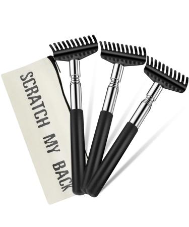 3PC-Pack Extendable Back Scratcher, Oversized Metal Stainless Steel Telescoping Back Scratchers for Men Women Adults with Scratch My Back Unique Canvas Zipper Bag