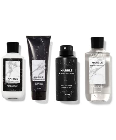 BATH AND BODY WORKS MARBLE FOR MEN DELUXE GIFT SET - Deodorizing Body Spray - Body Lotion - Body Wash & Body Cream - FULL SIZE
