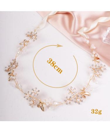 Deniferymakeup Gold Bridal Hair Vine Crystal and Rhinestones Headband Pearl Hair Vine Pearl Wedding Hair Accessory for Women and Girls - Buy Online on GoSupps.com