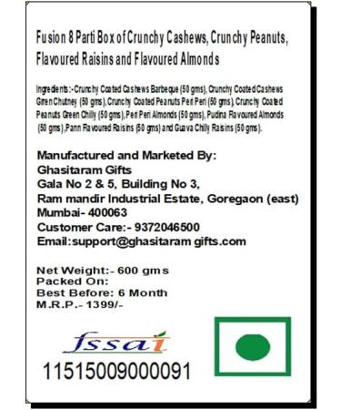 Ghasitaram Gifts Rakhi Gifts for Brothers Dryfruit - Fusion 8 Parti Box of Crunchy Cashews Crunchy Peanuts Flavoured Raisins and Flavoured Almonds with 2 Pearl Rakhis - Buy Online on GoSupps.com