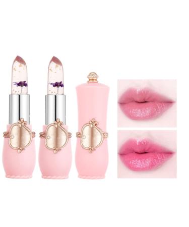 2/6PCS Crystal Jelly Flower Color Changing Lipstick PH lipstick color changing Color Changing Lip Gloss Flower Lipstick Color Jelly Transparent Magic Changing Lip Temperature Change (#6Purple)