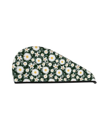 White Daisies and Bee Microfiber Hair Towel Soft Super Absorbent Hair Towel Wrap for Women Coral Velvet Quick Dry Hair Cap for Long Curly and Thick Hair