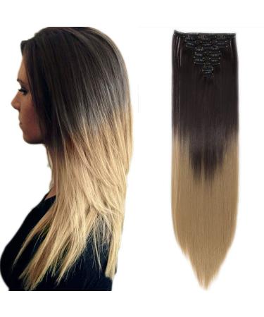 Clip in extensions hair extension hairpiece 8 wefts like real hair straight dark brown to ash blonde-3 66 cm 140g - Buy Online on GoSupps.com