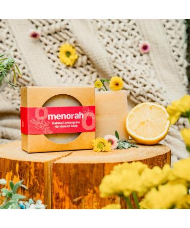 Menorah Skincare | Natural Lemongrass Handmade Bar Soap - 100% Essential Oils for Nourishing & Moisturizing Body Care - Unisex Luxury Soap - Buy Online on GoSupps.com