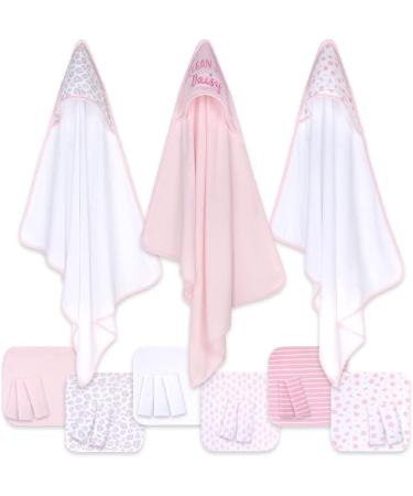 The Peanutshell Baby Girls Hooded Bath Towel and Wash Cloth Set - 23 Piece Pink Floral & Cheetah Print Gift Set - Buy Online on GoSupps.com