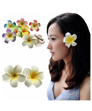 2 PCS Hawaiian Frangipani Plumeria Foam Head Flower Hair Clip - White + Pink - Buy Online on GoSupps.com