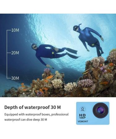 Vemont 1080P 12MP Action Camera - Full HD Sports Cam 30m Waterproof with Mounting Kit - Blue - Buy Online on GoSupps.com