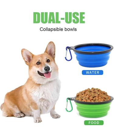 Collapsible Water Bowl for Dogs & Cats - Portable Pet Food Bowl with Carabiner (350ml) | Small Blue & Green - Buy Online on GoSupps.com