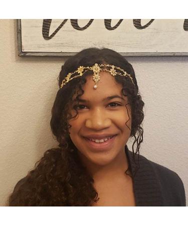 Yalice Indian Flower Head Chain Jewelry - Gold Crystal Headband for Women and Girls - Buy Online on GoSupps.com