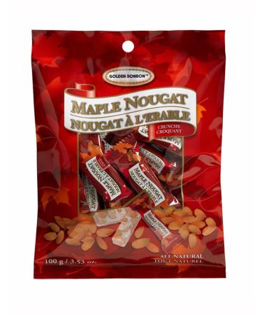 Golden Bonbon Crunchy Almond Maple Nougat Candy Individually Packed Gluten Free Nougat Full of Almonds Halal Candy 100 Grams