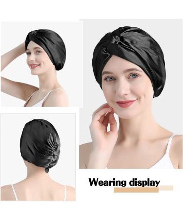 Arqumi Large Silk Hair Wrap | Double-layer Satin Bonnet for Sleeping | Adjustable Sleep Cap for Women | Black B (1PCS) - Buy Online on GoSupps.com
