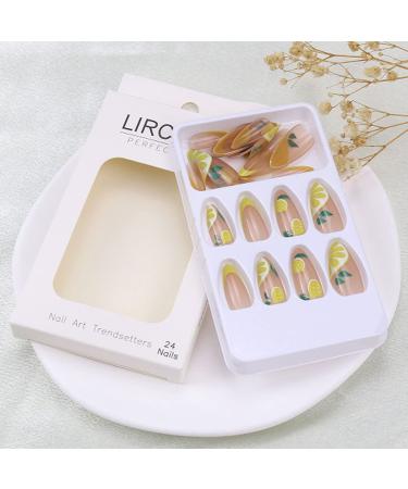 Medium Lemon Press-On Nails with Fruit Designs - Yellow False Nails for Women and Girls - Buy Online on GoSupps.com