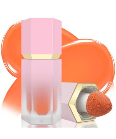 BEFIVECOK Liquid Blush for Cheeks  Soft Cream Blush with Cushion Applicator  Dewy Finish Matte Velvet Texture  Natural-Looking  High-Pigmented Blendable  Long-Wearing Skin Tint Blush Makeup | 05 ENERGETIC-Coral Orange
