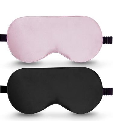 100% Natural Silk Eye Mask for Sleeping with a Both Sides 19 Momme Organic Silk Adjustable Silk Sleep Eye Mask for Women (PINK-HLK)
