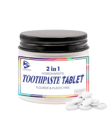 2 in 1 Nano Hydroxyapatite Toothpaste Tablets - Fluoride-Free Enamel-Friendly Eco-Friendly Packaging Natural Mint Flavor Perfect for Travel 62 Count (Pack of 1)