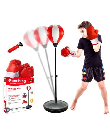 Punching Bag for Kids, Kids Boxing Bag with Stand, 3 4 5 6 7 8 9 10 Years Old Adjustable Kids Punching Bag, Boxing Equipment with Boxing Gloves, Boxing Set as Boys & Girls Toys Gifts white