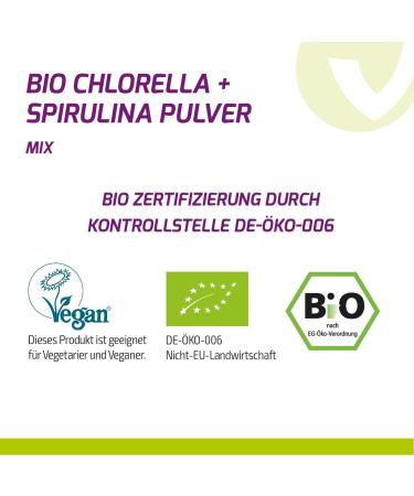 Vita2you Bio Chlorella & Spirulina Mix Powder 500g - Eco-Friendly 50:50 Blend - Premium Quality - DE- KO-006 - International Shipping Available - Buy Online on GoSupps.com