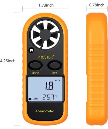 Proster Windminder Digital LCD Wind Speed Meter Gauge - Accurate Air Flow Measurement Thermometer with Backlight for Windsurfing Kite Flying Sailing Surf Fishing - Orange - Buy Online on GoSupps.com
