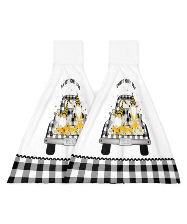 Farmhouse Gnome Honeybee on Truck Country Plaid Car Hanging Tie Towel for Kitchen Bathroom 2 Pack Durable Absorbent Hand Towels Hangable Washing Cloths Home Cleaning Decor Black White Check 18x14in-2PCS Beechm0624