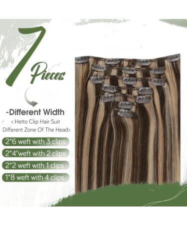 Buy Hetto Clip In Hair Extensions - Real Remy Hair Brown #4/27 Highlights 120g 45cm - Smooth & Easy to Use - Buy Online on GoSupps.com
